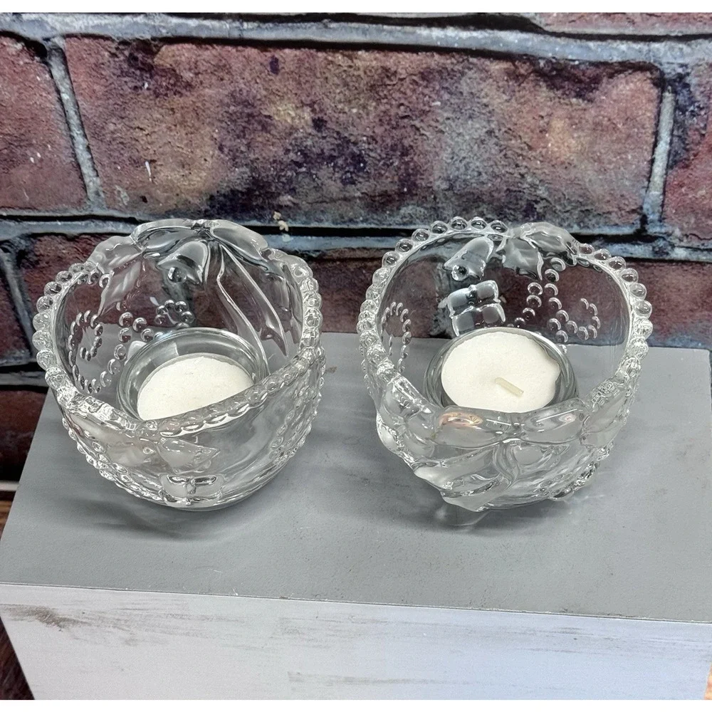 Set‎ of 2 Mikasa Crystal Frosted Clear Christmas Fiesta Votive Candle Holders